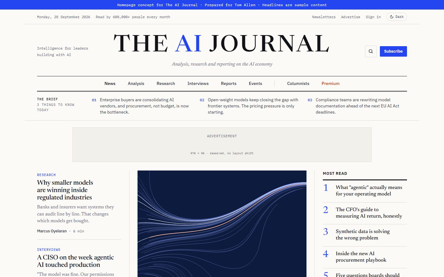 The AI Journal homepage concept