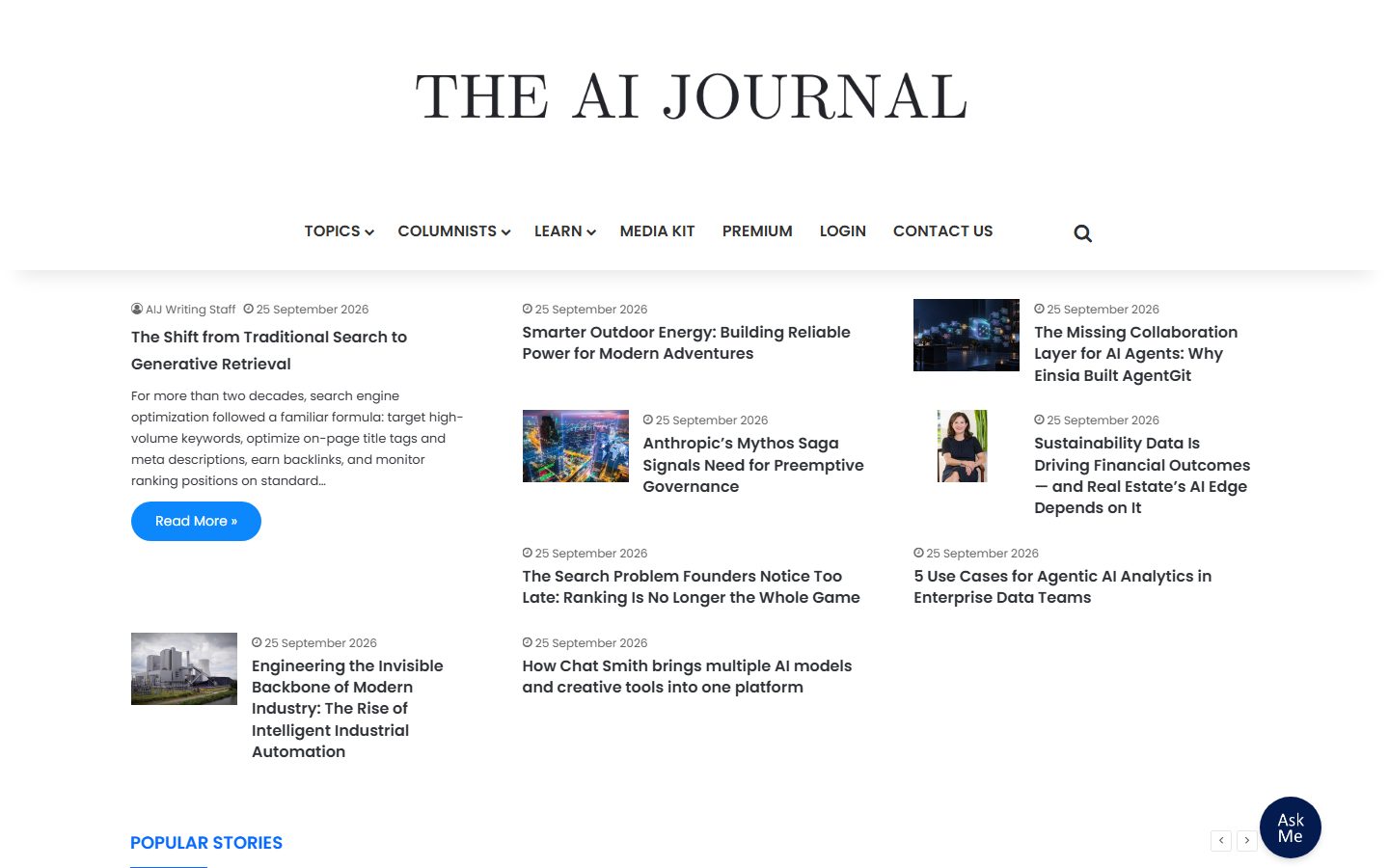 The AI Journal homepage today